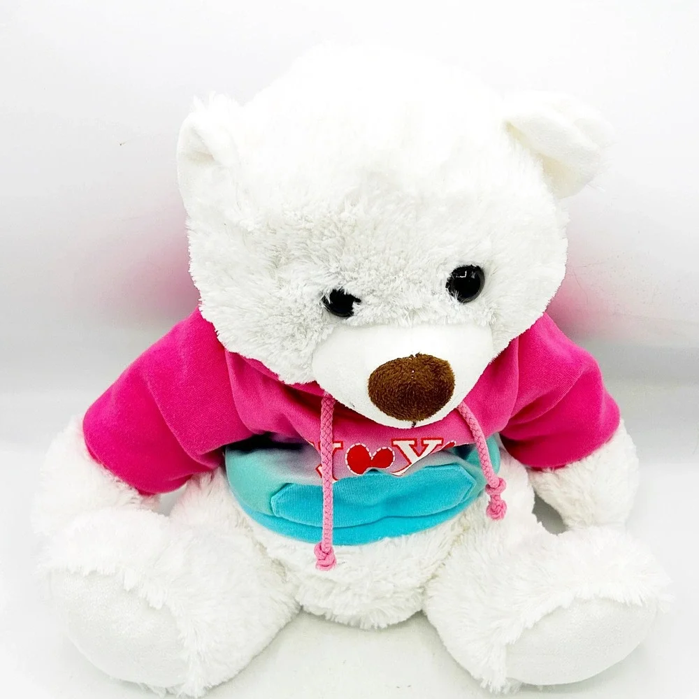 White Teddy Bear Plush XOXO Hoodie Stuffed Animal